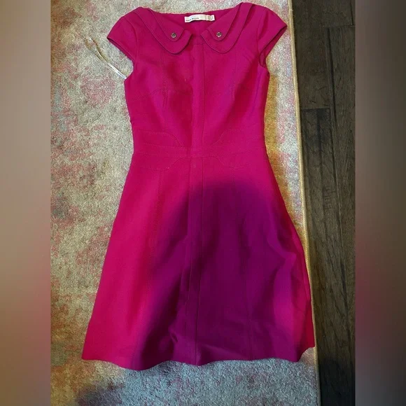 Karen Millen Hot Pink Dress Size 4 Tailored Gold Detail Work Church - Picture 8 of 10